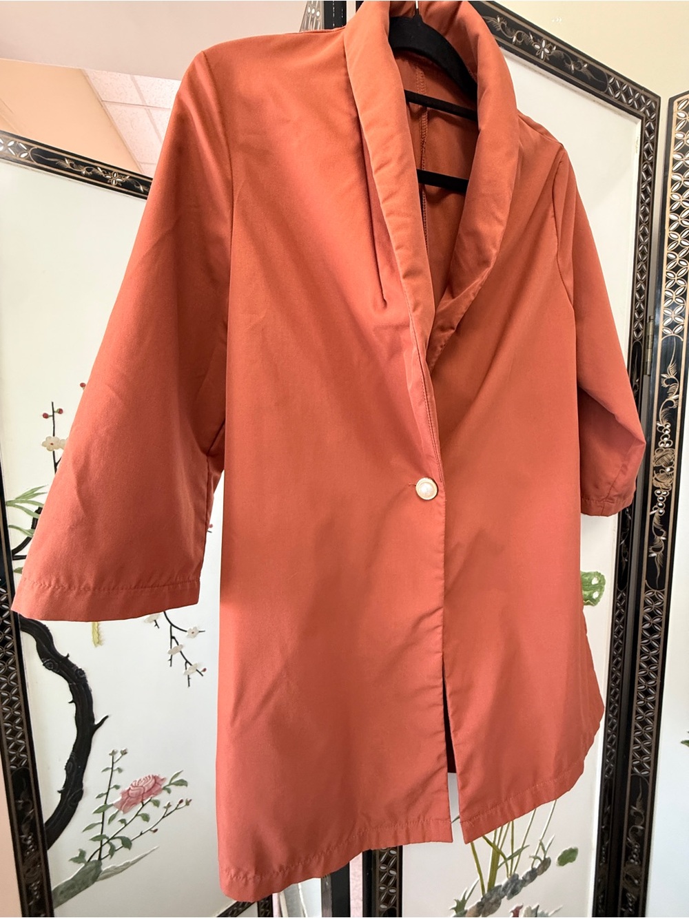Beautiful Rust Shawl Collar Single Pearl Button lightweight Blazer